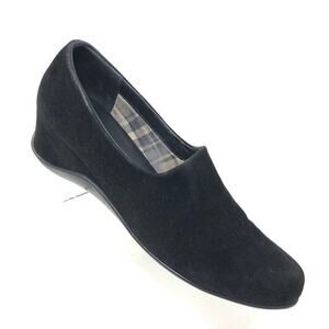 Aquatalia Violeta Wedge Loafer Womens Size 9 Black Suede Comfort Heel